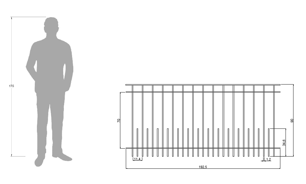 Technische Zeichnung Geländer Perugia 192,5cm