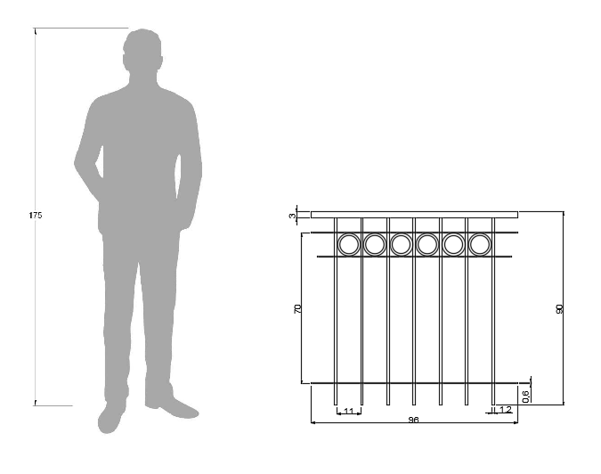 Technische Zeichnung Geländer Belluno 96cm
