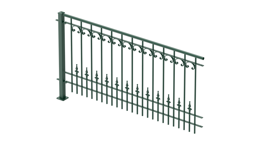 Geländer Lucca als 3D-Modell | Pulverbeschichtet Sonderfarbe RAL 6005 Moosgrün