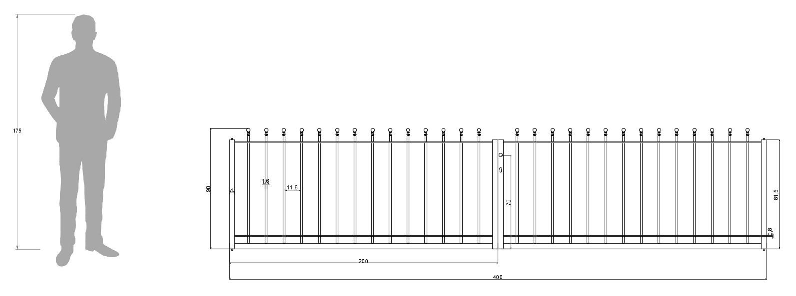 Tor Ancona als bemaßte Zeichnung