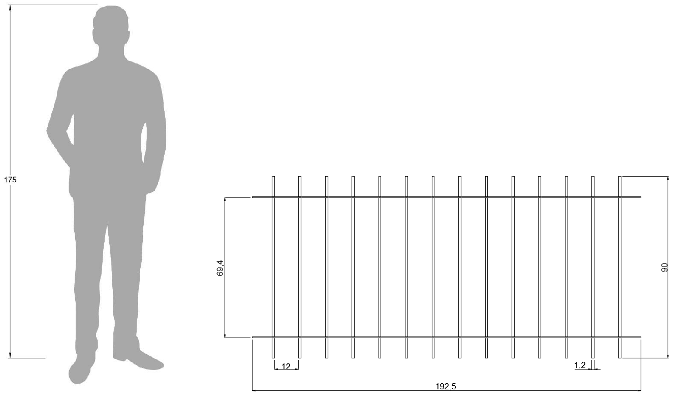 Technische Zeichnung Zaun Padua 192,5cm