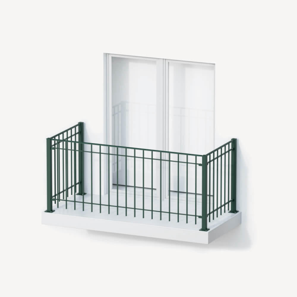 Geländer Set Padua als 3D-Modell | Pulverbeschichtet Sonderfarbe RAL 6005 Moosgrün