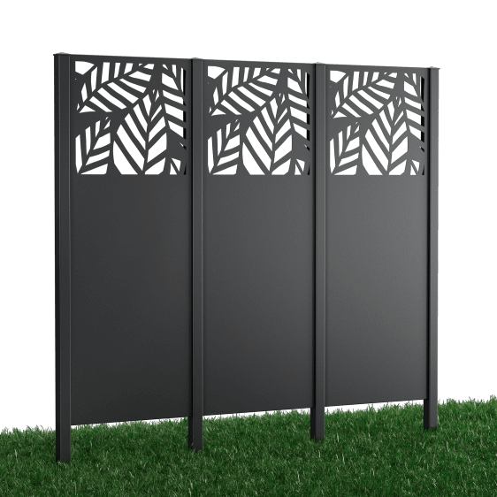 Metallsichtschutz Liro 3er Set zum Einbetonieren 3D Modell | Pulverbeschichtet Sonderfarbe RAL 7016 Anthrazitgrau